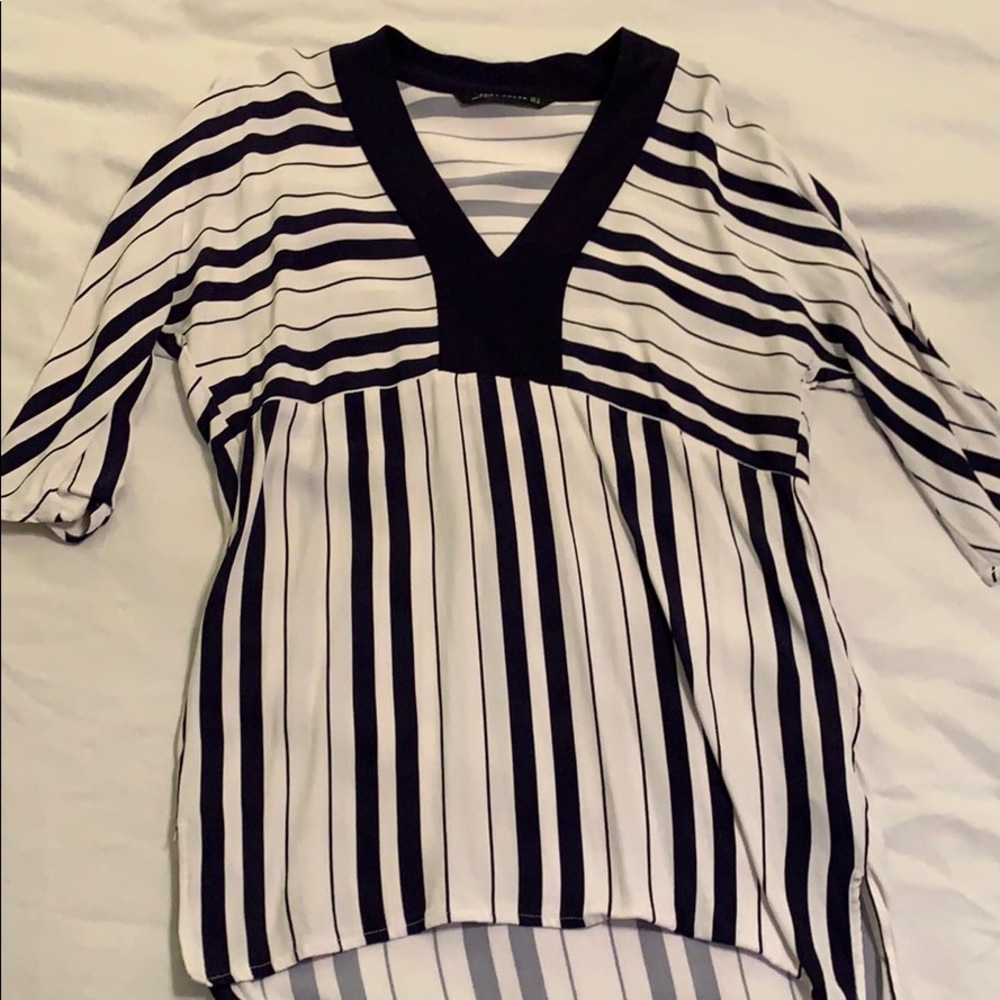 Zara Navy & White Tunic blouse